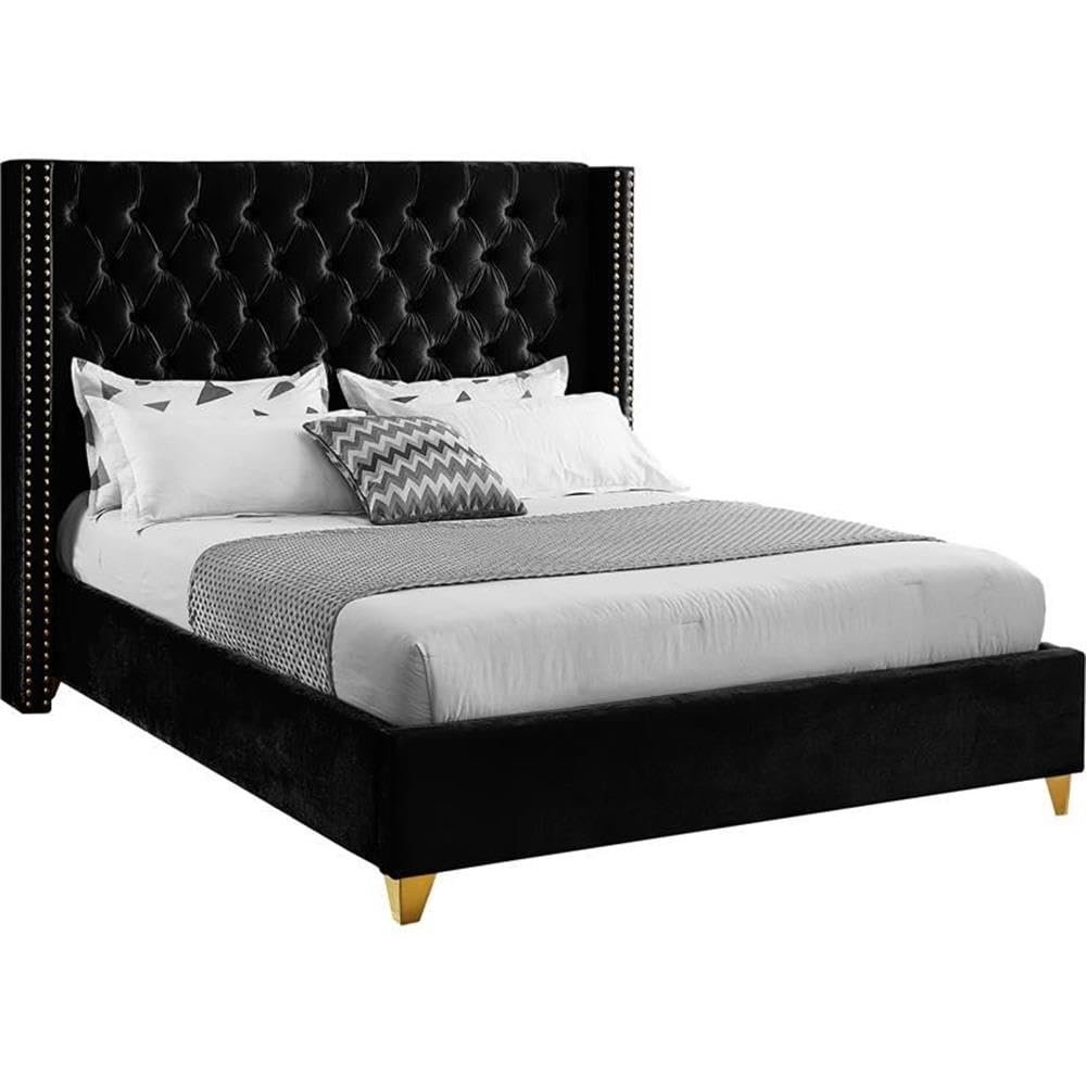 Meridian Furniture Barolo Black Velvet Queen Bed