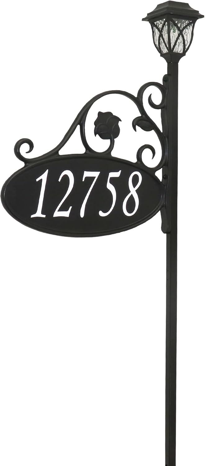 Address America USA Handcrafted, Double-Sided Park Place Reflective Address Sign With Solar Light - 58" Pole