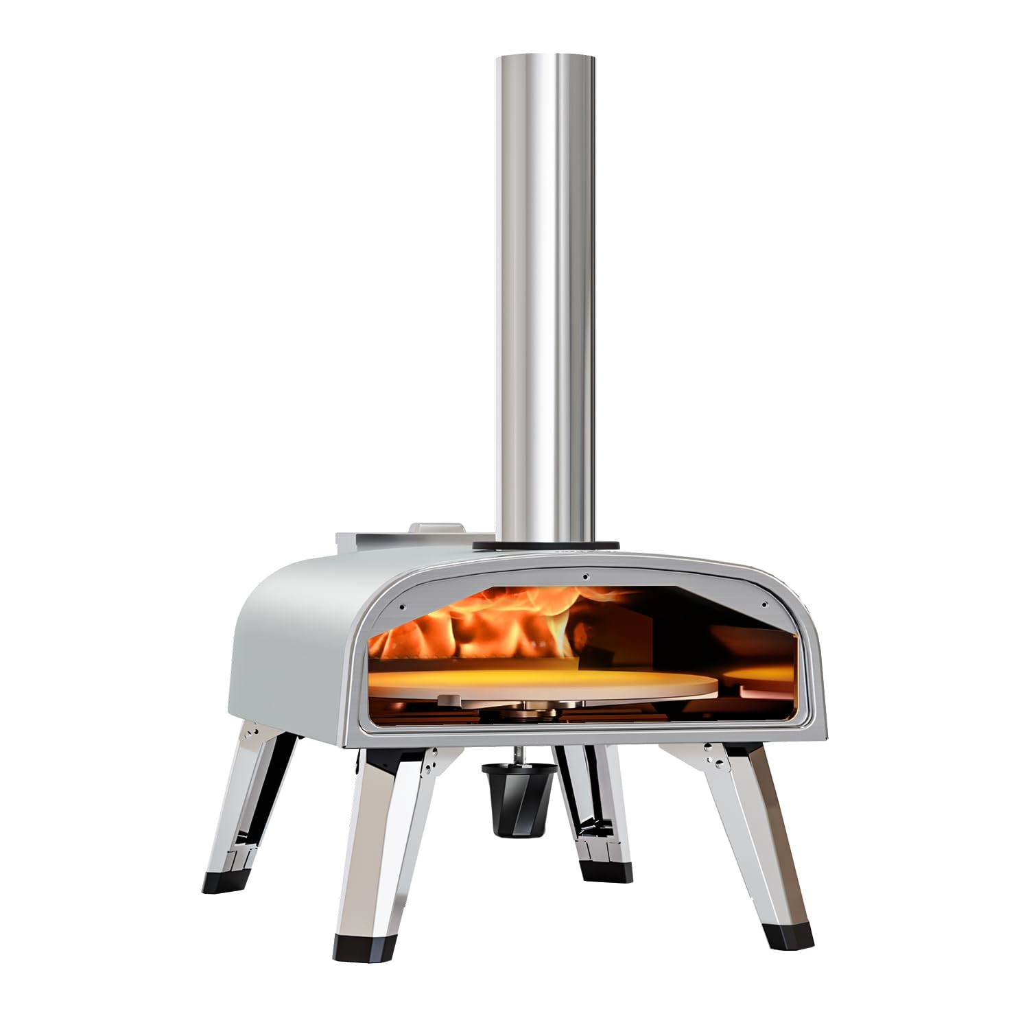 Pizza Oven Outdoor 12" Wood Fired Pizza Ovens Pellet Pizza Stove for Outside, Portable Stainless Steel Pizza Oven for Backyard Pizza Maker Portable Mobile Outdoor Kitchen (Swivel Grey)