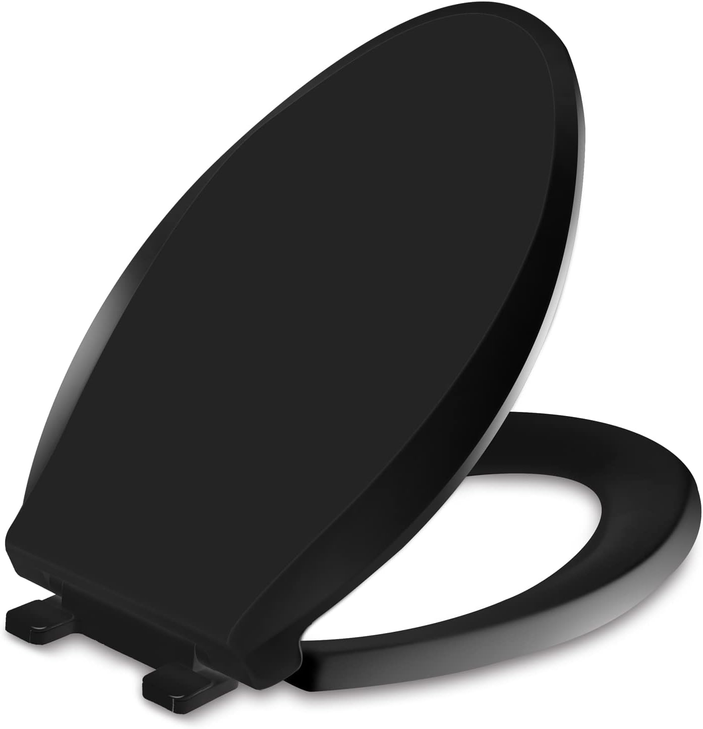 Elongated Toilet Seat, Slow Soft Close, Oval(Oblong) Toilet Seat For Elongated Toilets, Quiet-Close Lid And Seat, Easy To Install And Clean, Never Loosen, Black(18.5)