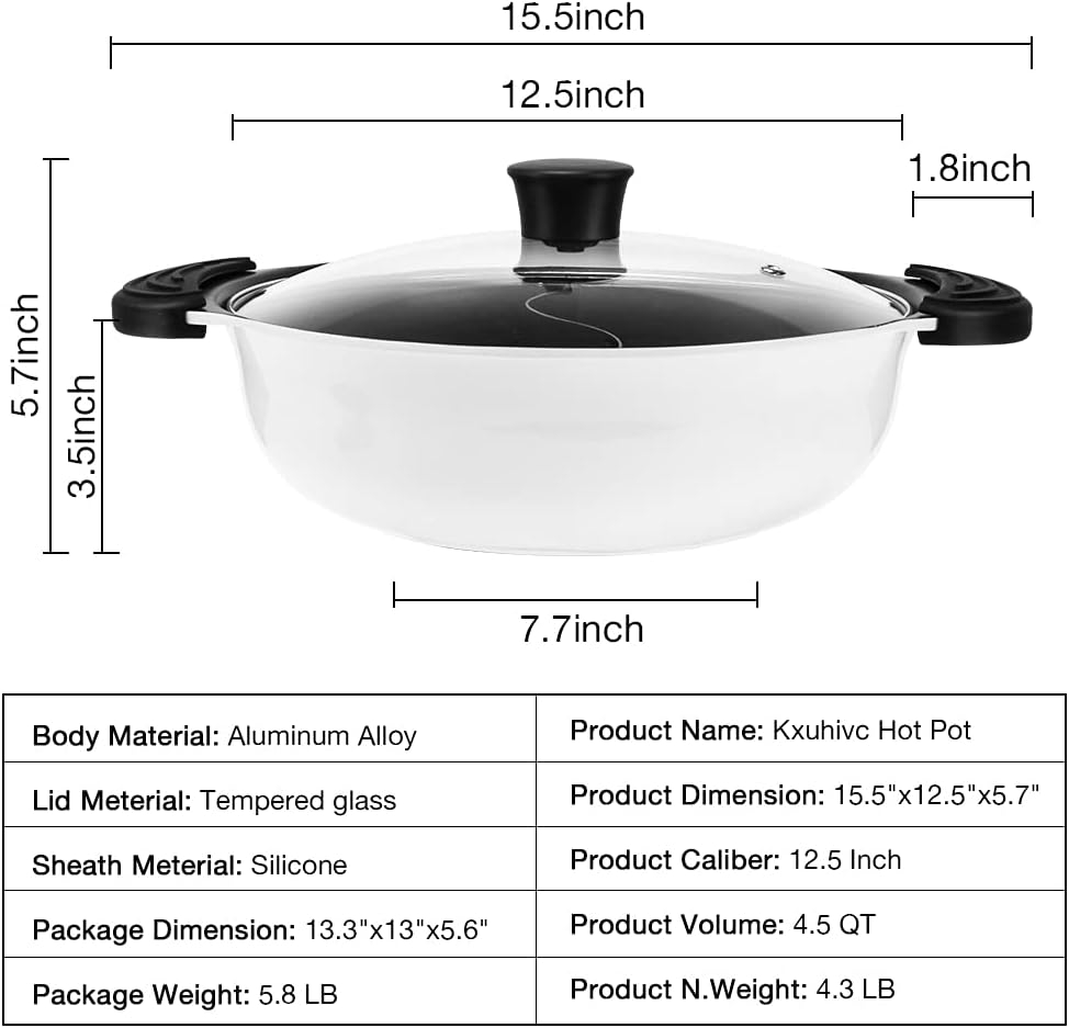 Hot Pot with Divider for Induction Cooker Dual Sided Soup Cookware Two-flavor Chinese Shabu Shabu Pot for Home Party Family Gathering, 4.5 Quart (White)