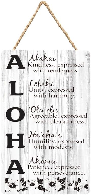 Wood Door Sign Aloha - Acronym - Hawaiian Sign Hanging Printed Wooden Plaque Decor, Wall Art Decor Home Office Door Decoration 6X12 Inch C23