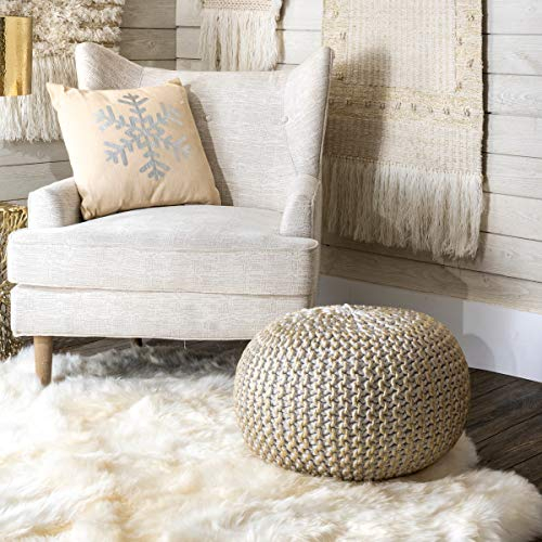 Ling Knit Filled Ottoman Gold Round Pouf