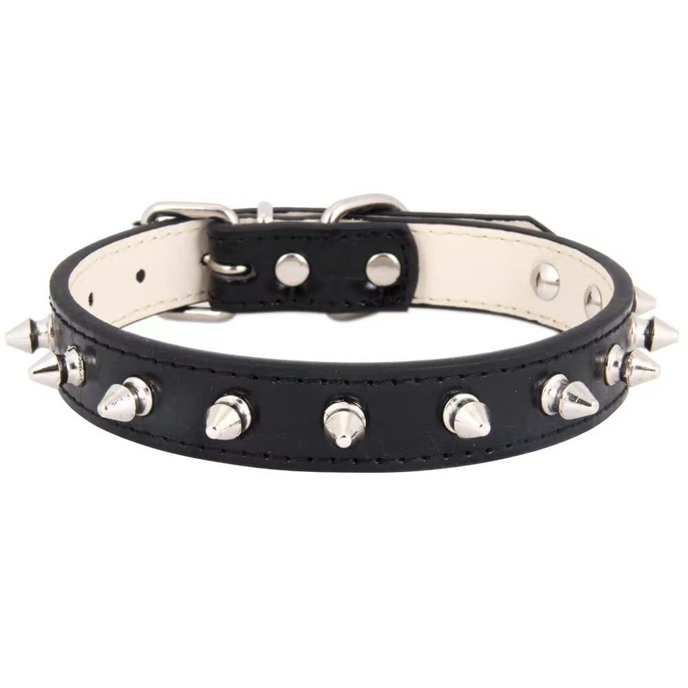Dog Collar with Spikes,Rivet Dog Collar, Leather Spiked Studded Dog Pet Collars for Small Medium Large Dogs (L: for Neck Girth: 13 2/5-18 in, Black)