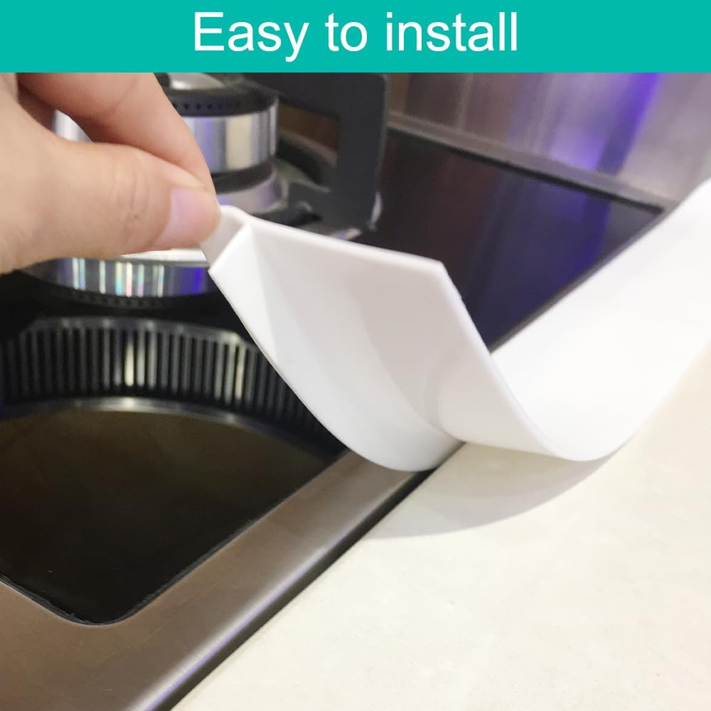 Stove Counter Gap Cover, Kitchen Silicone Oven Gap Filler – 25 Inches Countertop Strips Gap Guard, Easy to Clean (White)