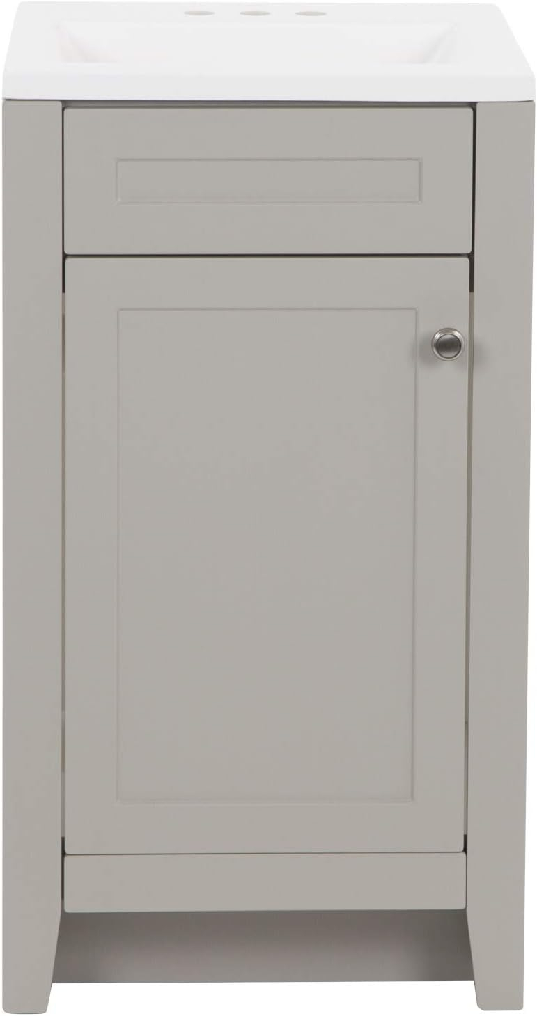 Spring Mill Cabinets Wyre 18 Inch Bathroom Vanity with White Single Sink Top, 1-Door Cabinet, 18.5" W x 16.68" D x 33.13" H, Gray