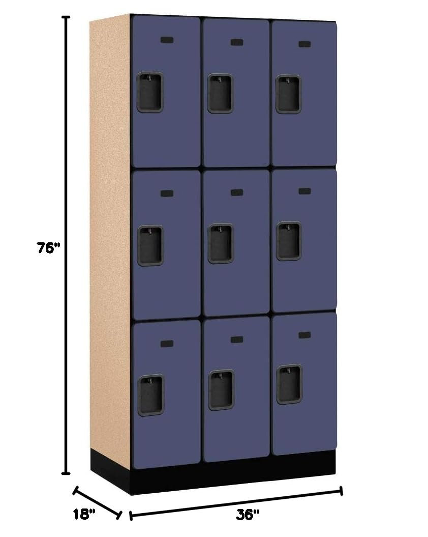 Blue Triple Tier Lockable Wood Locker with Steel Handles