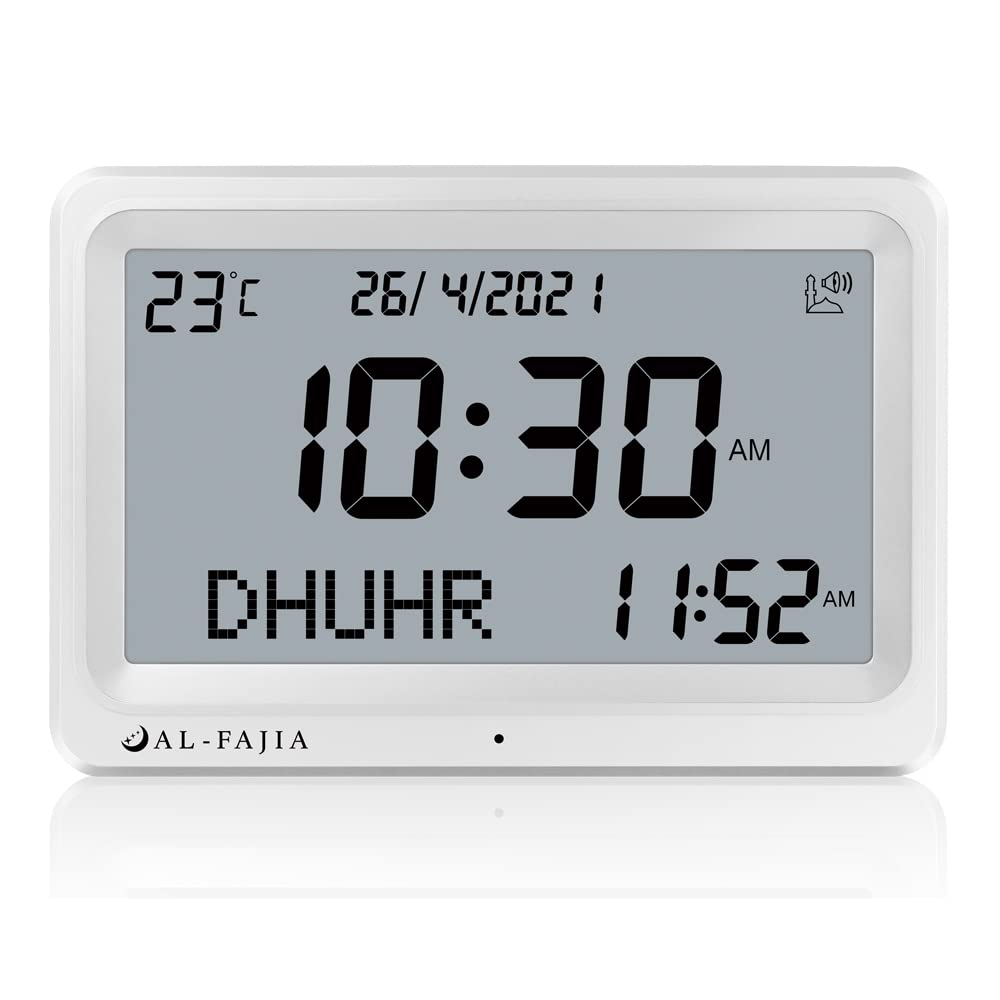 Qsnmieo Azan Clock for USA-Automatic Worldwide Digital 8 Azan Prayer Sounds Islamic Wall and Desk Clock (White)