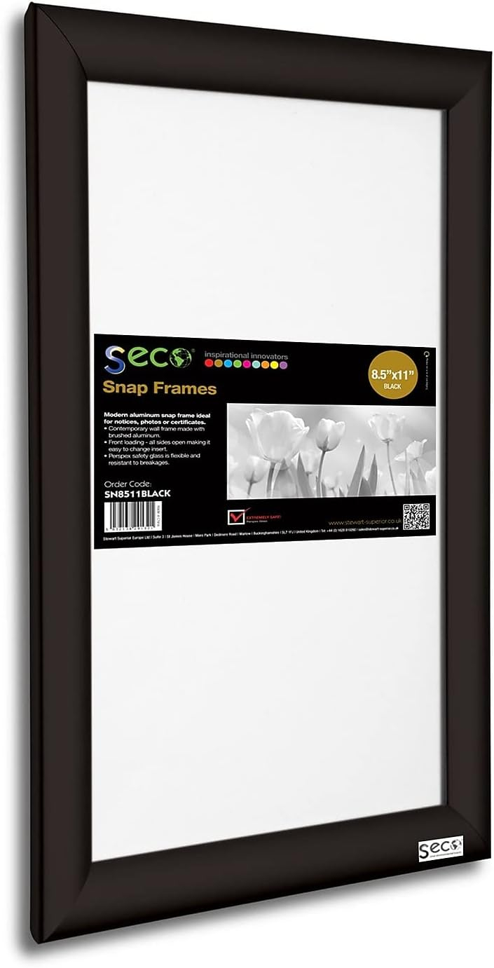 Seco Front Load Easy Open Snap Poster Frame 8.5" x 11" Black Aluminum (SN8511BLACK)