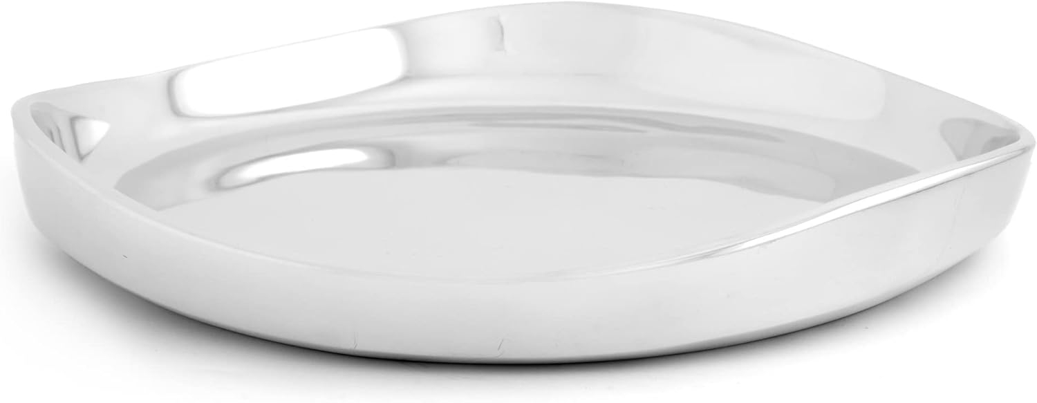 nambe Billow Round Tray | 13 Inch Serving Platter for Beverages, Bar, and Liquor | Coffee Table Centerpiece Tray | Made with Nambe Alloy | Designed by Steve Cozzolino