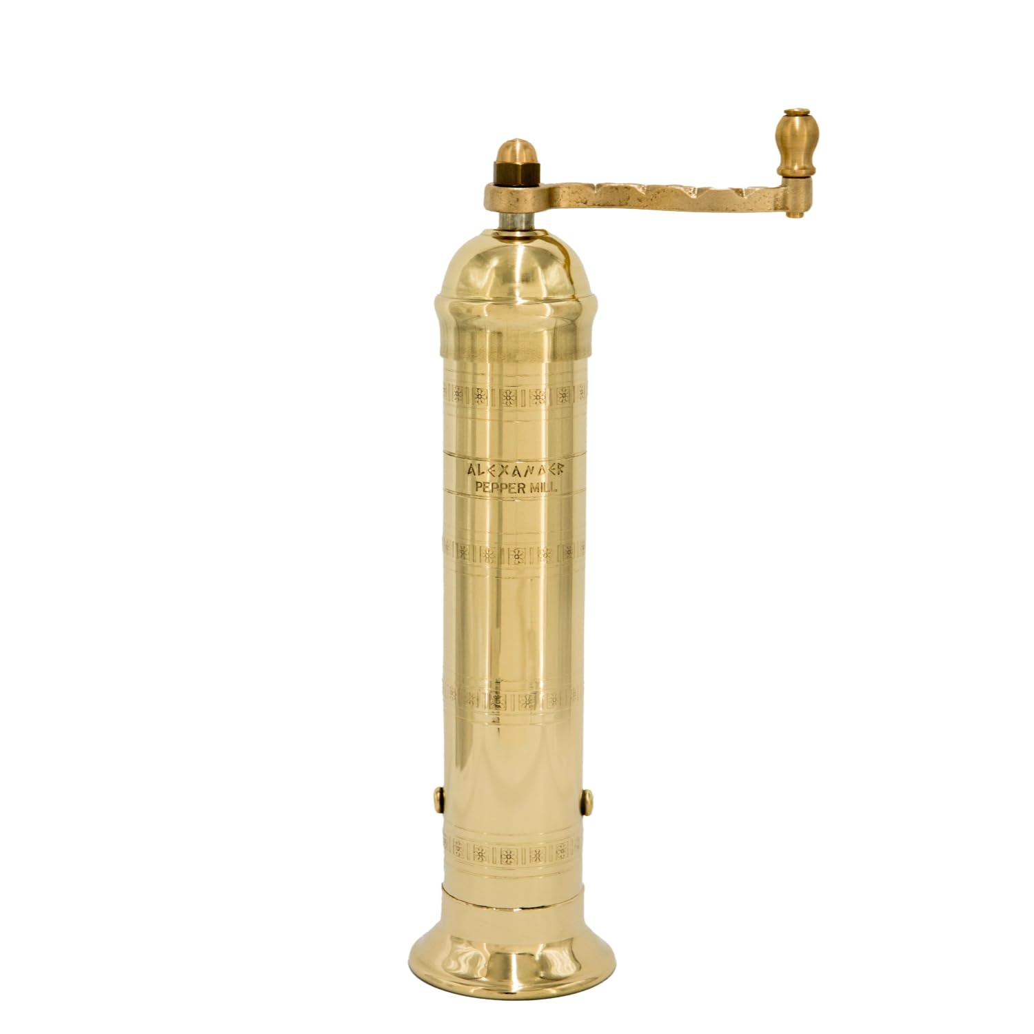 The Original Greek Pepper Mill 9 Inch Tall | European Pepper Mill Grinder with Crank Handle | Manual Pepper Grinder | Peppercorns Refillable - Brass