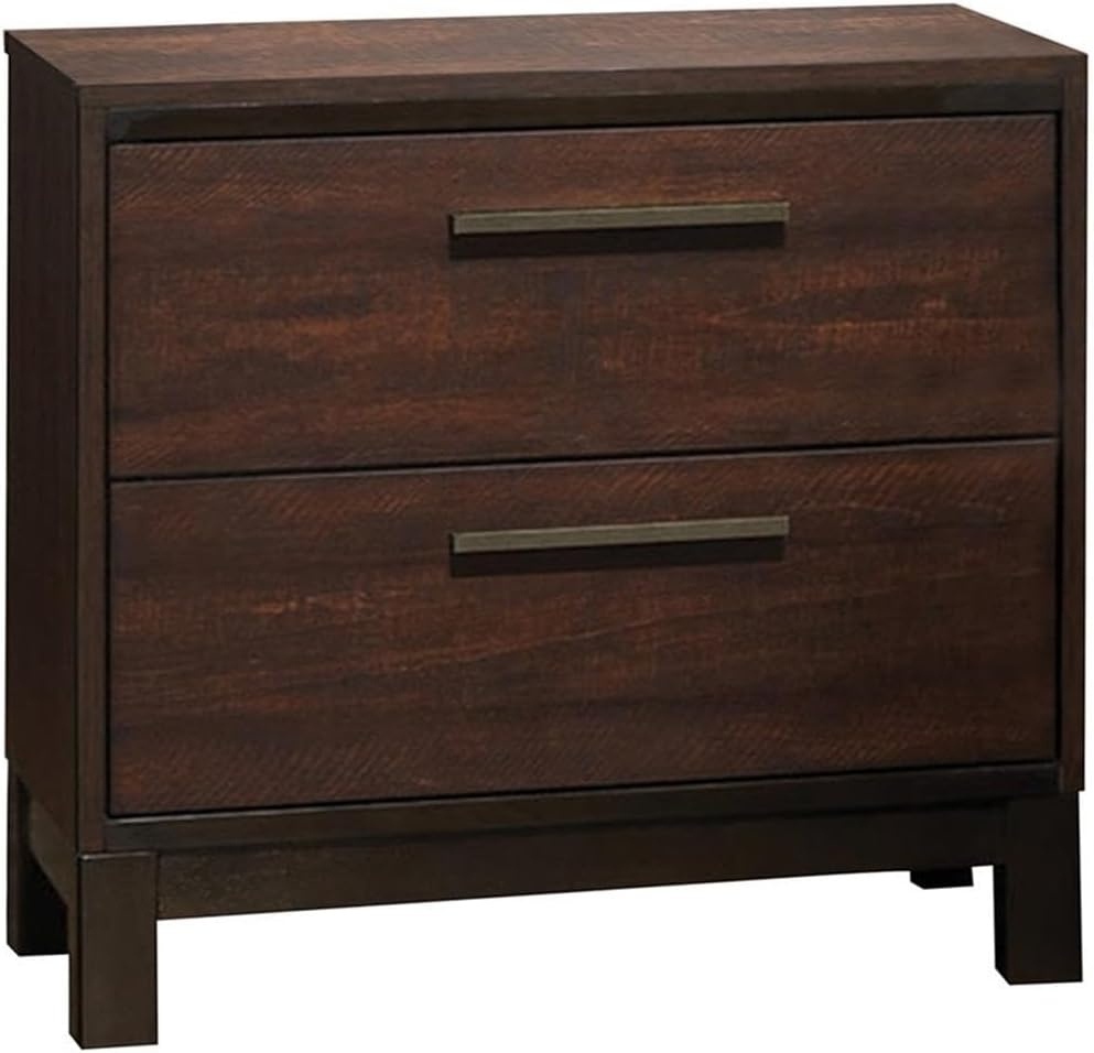 SIMPLE RELAX Edmonton 2 Drawer Nightstand, Rustic Tobacco, Dark Bronze