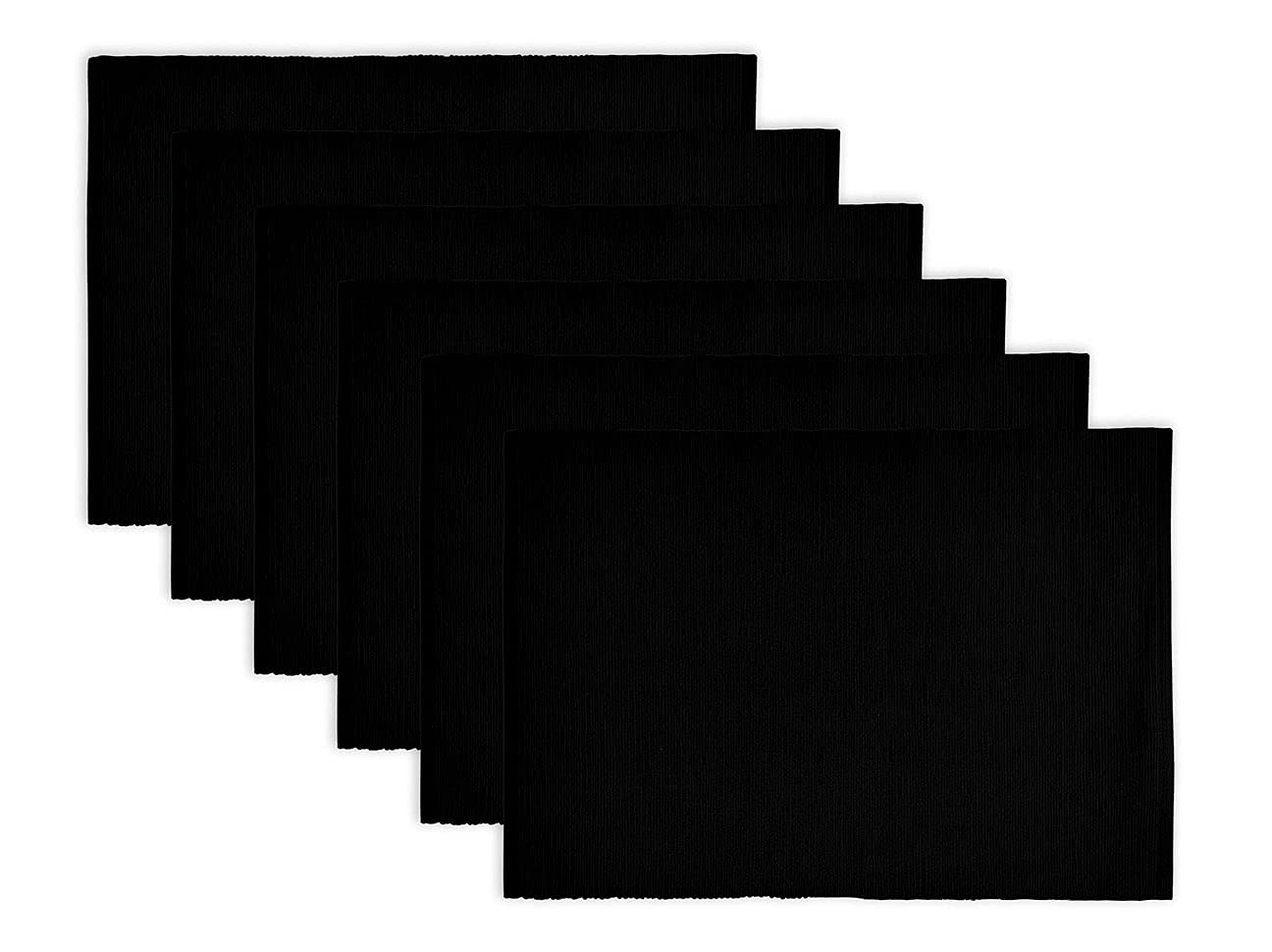 Design Imports Black Ribbed Placemat Set of 6 - Black - 13 x 19 in.