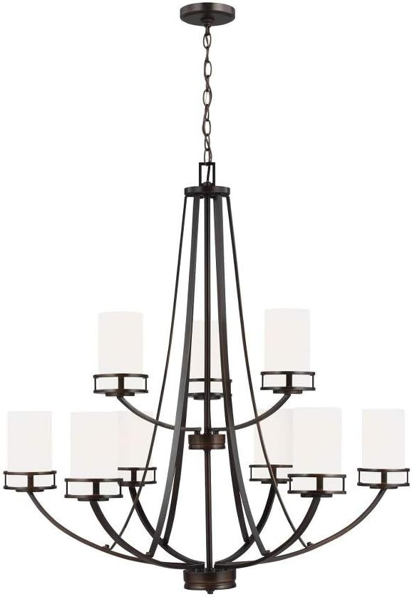 Robie Burnt Sienna 9-Light Incandescent Bronze Chandelier with Etched White Glass