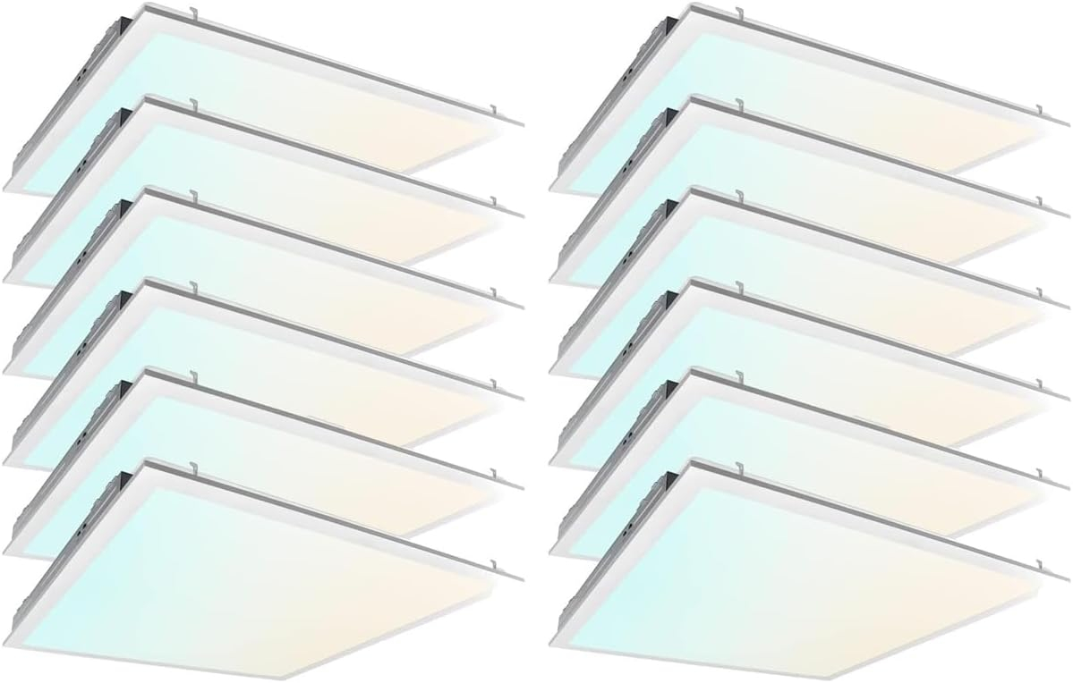 2x2 FT LED Light Flat Panel, 20/30/40W, Color Temperature Selectable 3K | 4K | 5K, Dimmable Recessed Drop Ceiling Lights, 2500/3750/5000 Lumens, Lay in Fixture for Office, 120-277V, UL DLC(12 Pack)