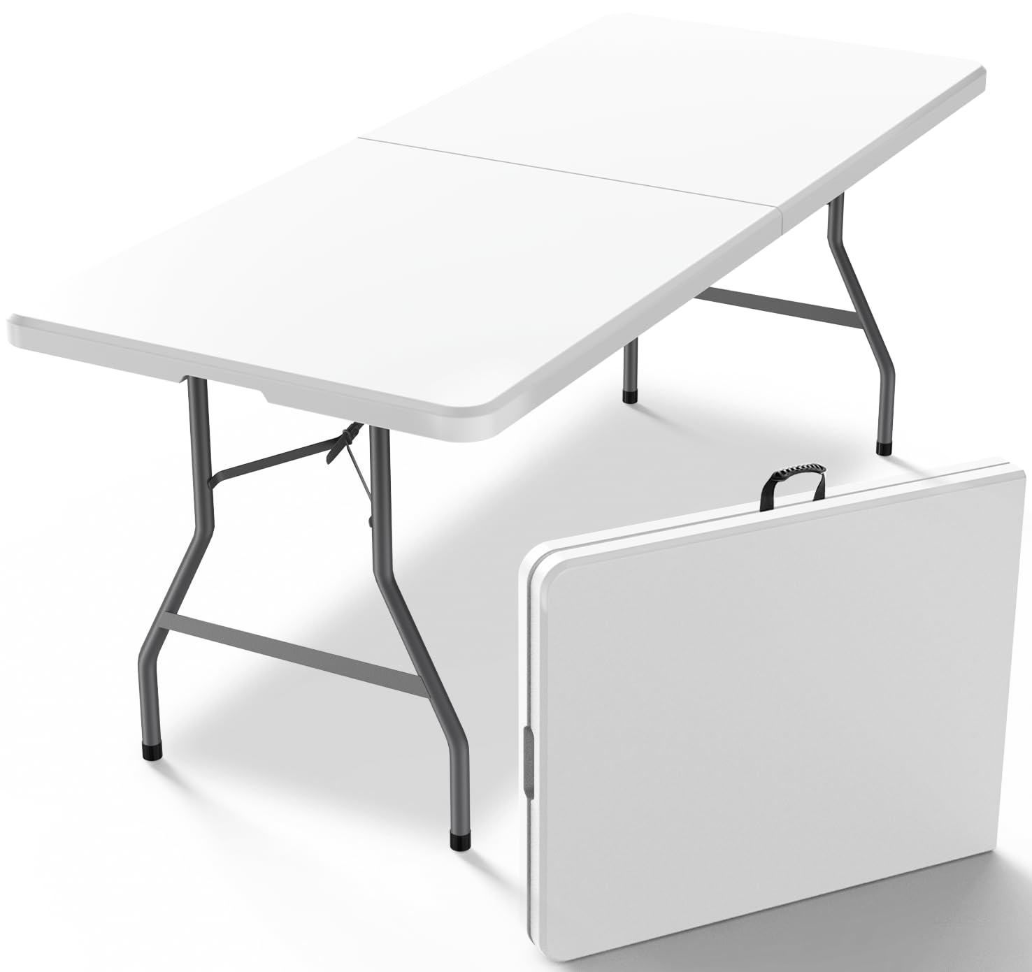 8FT（30" x 96"） Folding Table, Indoor Outdoor Heavy Duty Picnic Table with Carrying Handle,Plastic Fold up Table for Picnic, Party, Camping，Office - White