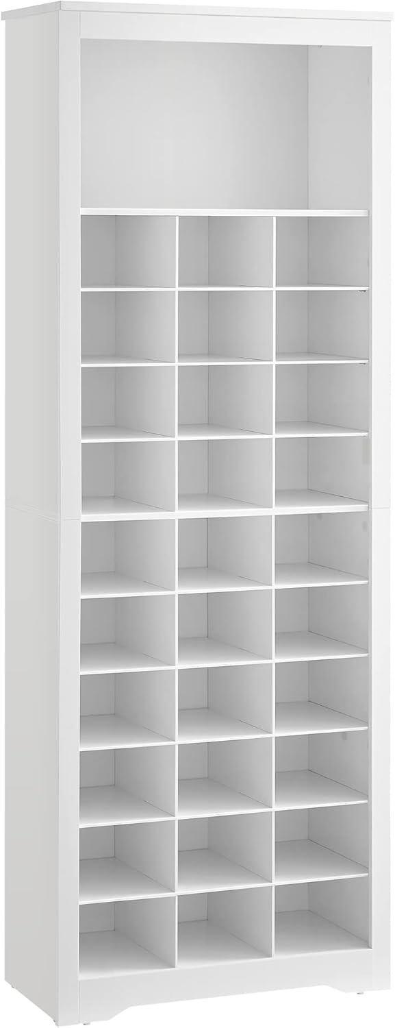 VASAGLE Shoe Storage Cabinet 10 Tier Elegant Shoe Rack Organizer Holds Up to 30 Pairs of Shoes for Entryway Bedroom 12.6 x 24.8 x 73.6 Inches White