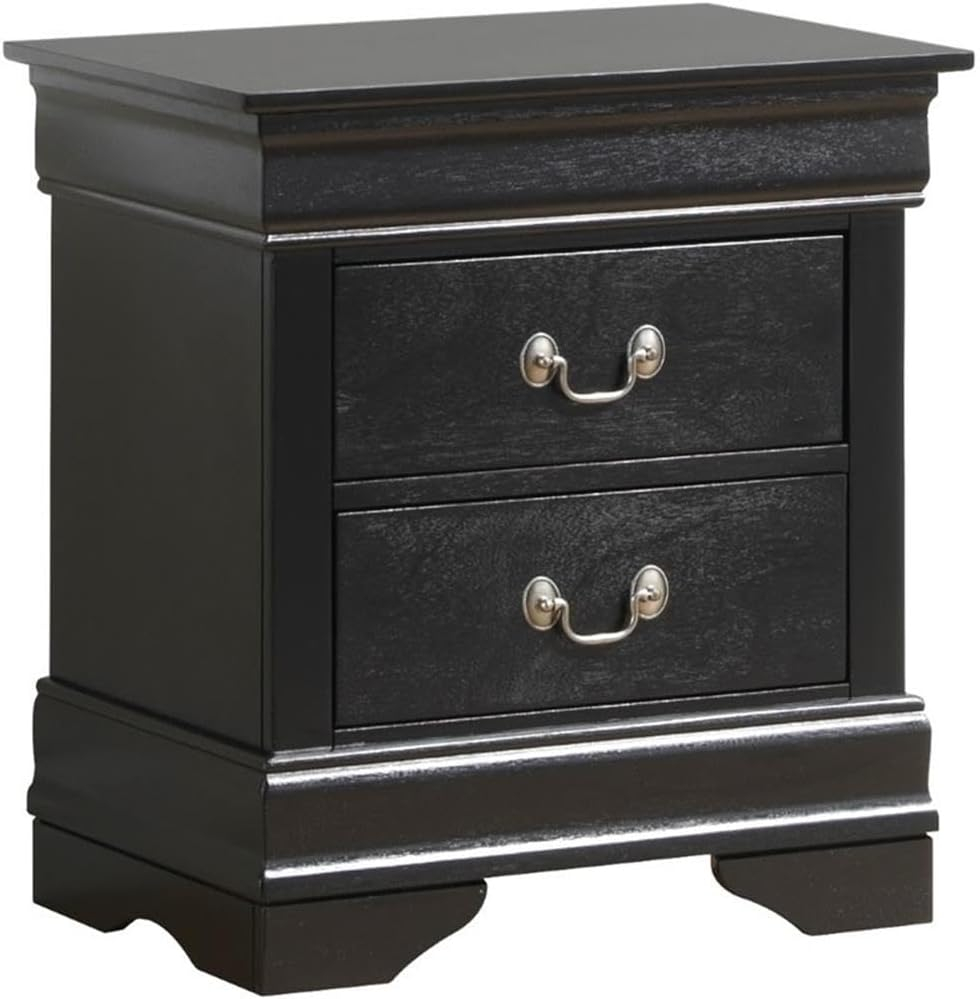 Glory Furniture Louis Phillipe 2 Drawer Nightstand in Silver Champagne