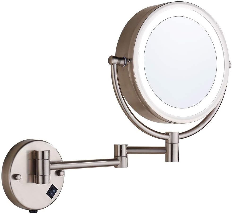 8.5 Inch Wall Makeup Mirror with 3 Tones LED Lights,Double Sided Vanity Mirror for Bathroom 10X Magnification,Plug Powered (Black/10X)