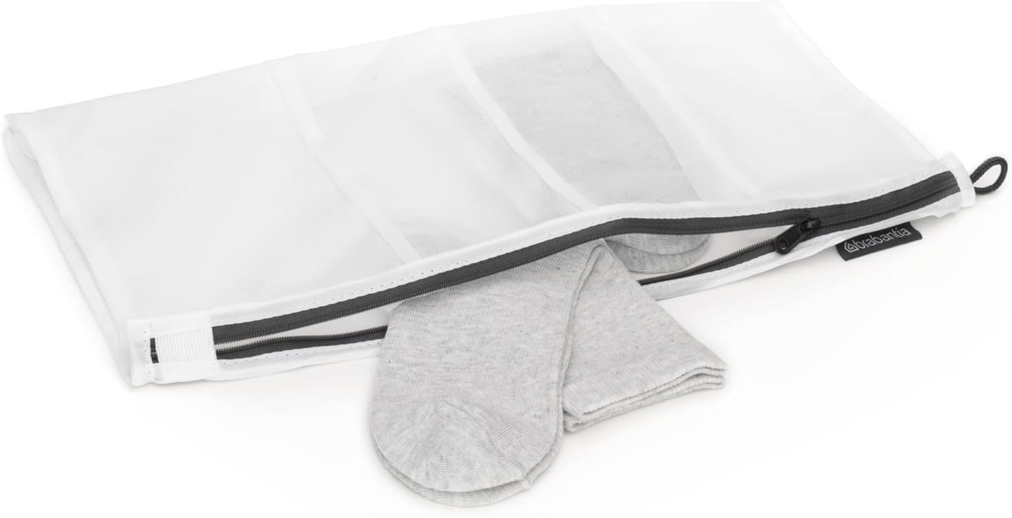 White Mesh Zippered Rectangular Laundry Bag for Socks and Accessories