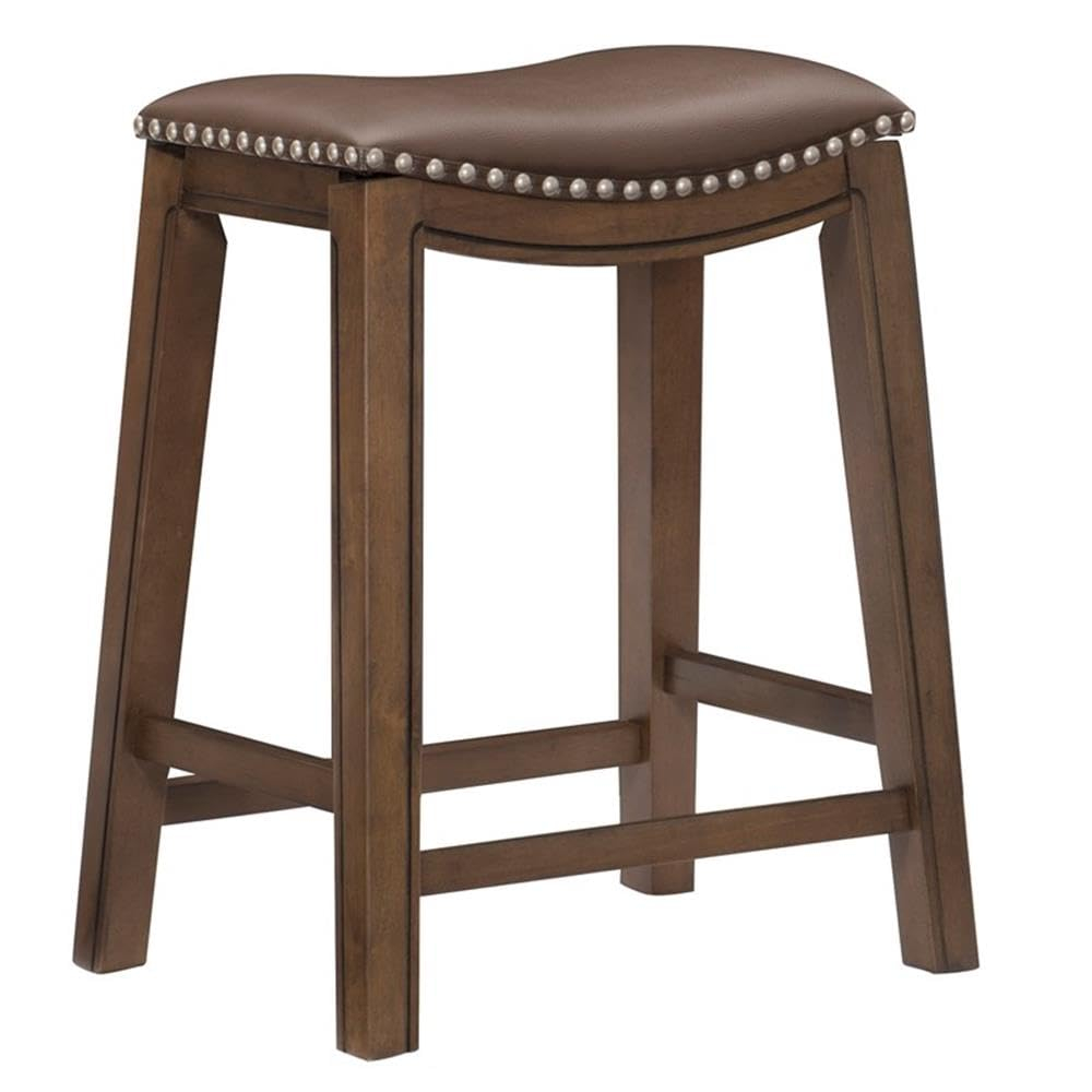 Homelegance 24" Counter Height Wooden Bar Stool Saddle Seat Barstool, Brown