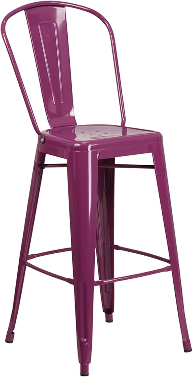 Flash Furniture Commercial Grade 30" High Purple Metal Indoor-Outdoor Barstool with Back