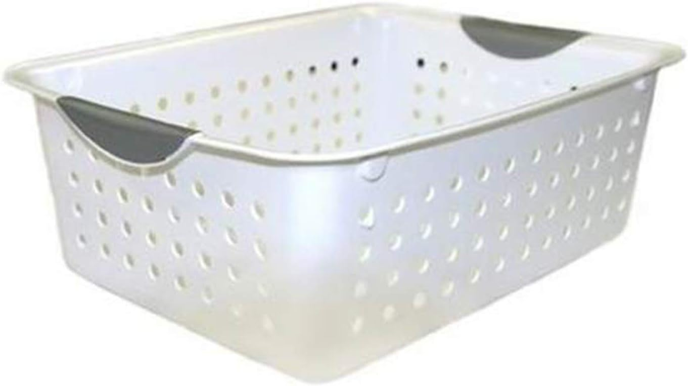 White Rectangular Plastic Storage Basket with Handles