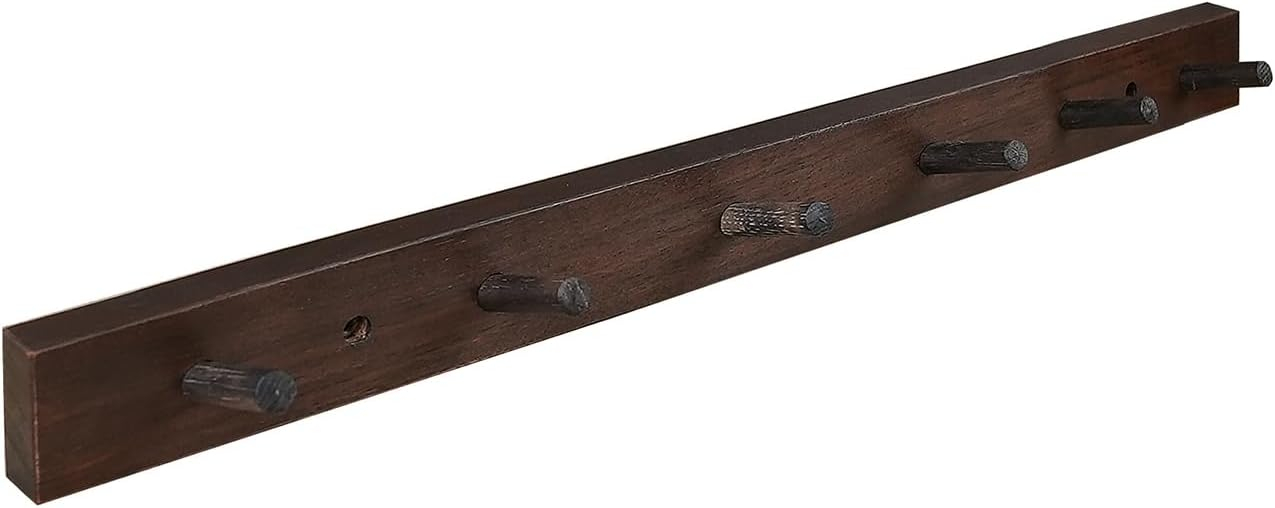 CONSDAN Coat Rack Wall Mount, USA Grown Hickory Coat Hooks with 6 Hooks, Wooden Coat Hanger Wall Mount for Hanging Coats, Jacket, Clothes, Hat, Dark Walnut