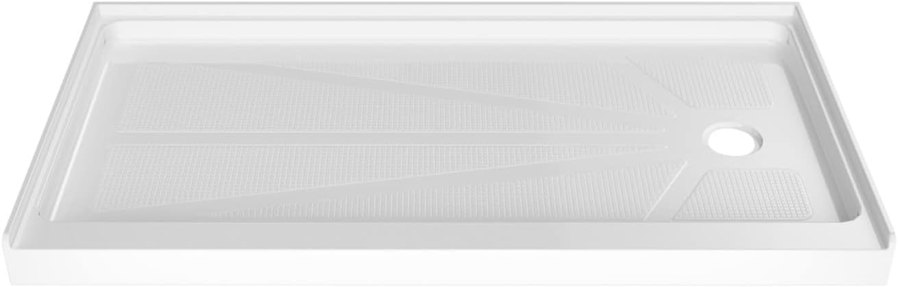 CKB 60 in. L x 32 in. W Right Drain Shower Base, Single Threshold Shower Pan with Slip Resistant Textured Surface, White