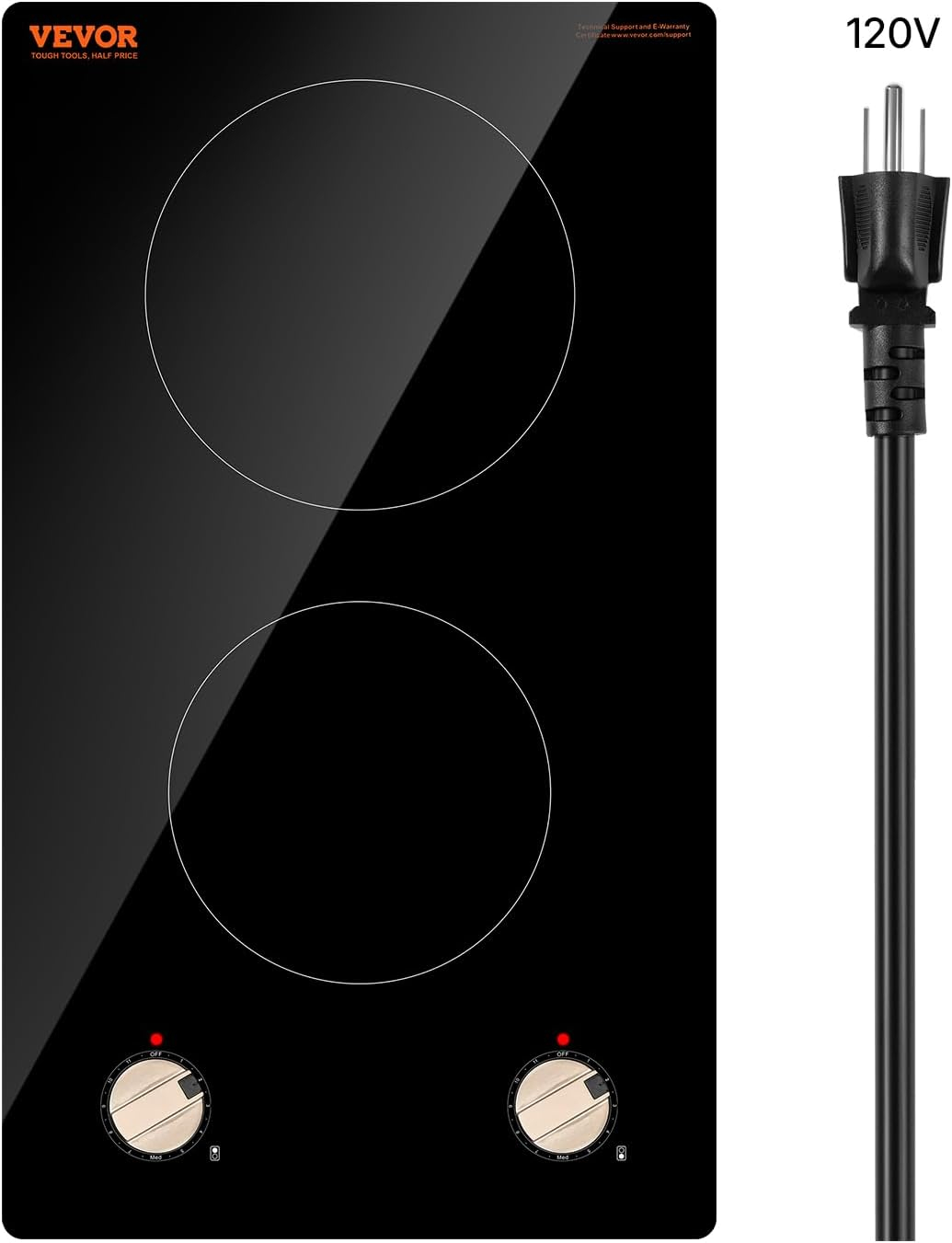 VEVOR Induction Cooktop, 1800W Electric Countertop Burner, 2 Burner Knob Control Stove, Built-in Induction Cooktop with 12 Temperature Settings, Glass Surface, Auto Shut-Off