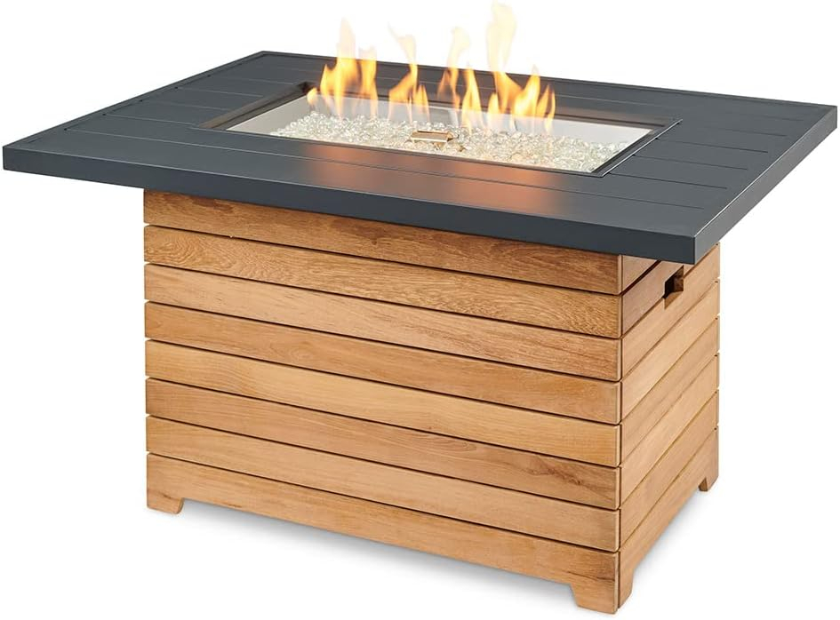Outdoor GreatRoom Darien Fire Table, Aluminum & Teak, LP/NG, Spark, 42x30in.