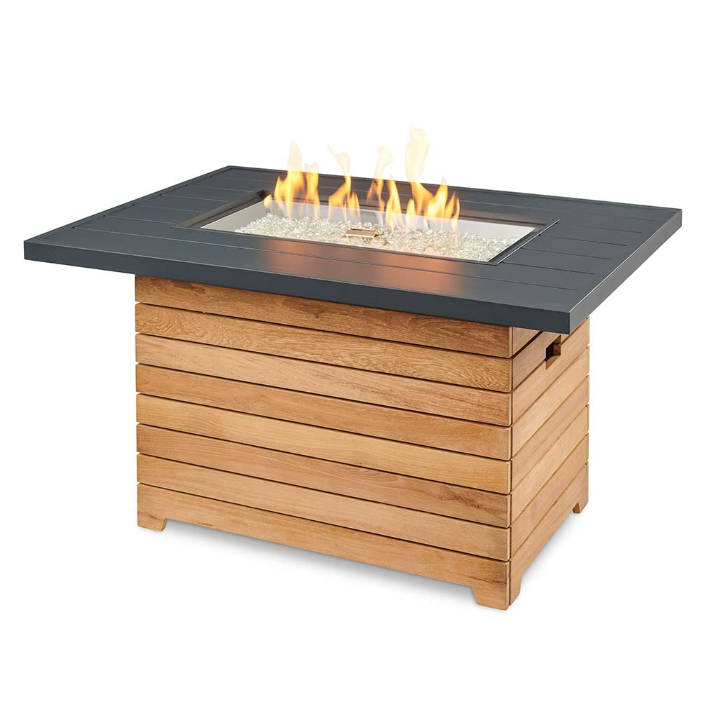 Outdoor GreatRoom Darien Fire Table, Aluminum & Teak, LP/NG, Spark, 42x30in.