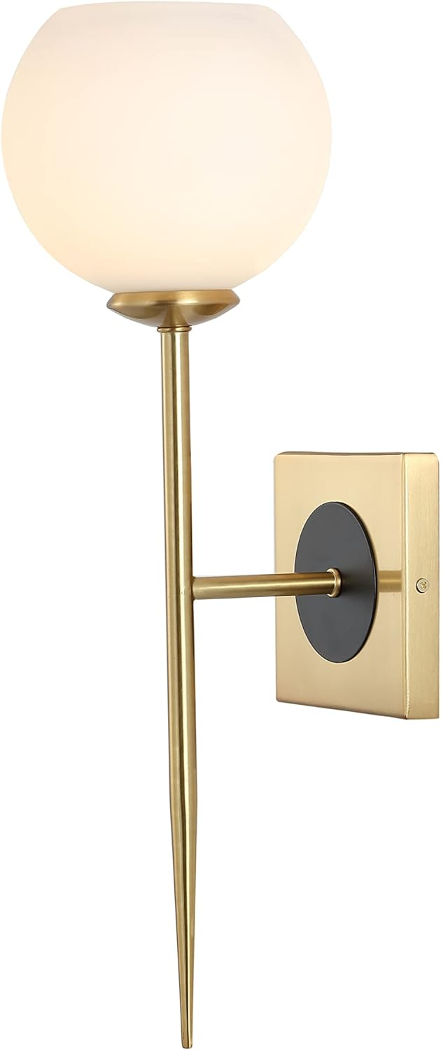 JONATHAN Y Sylvie 6" 1-Light Coastal French Country Iron LED Sconce, Brass Gold/White