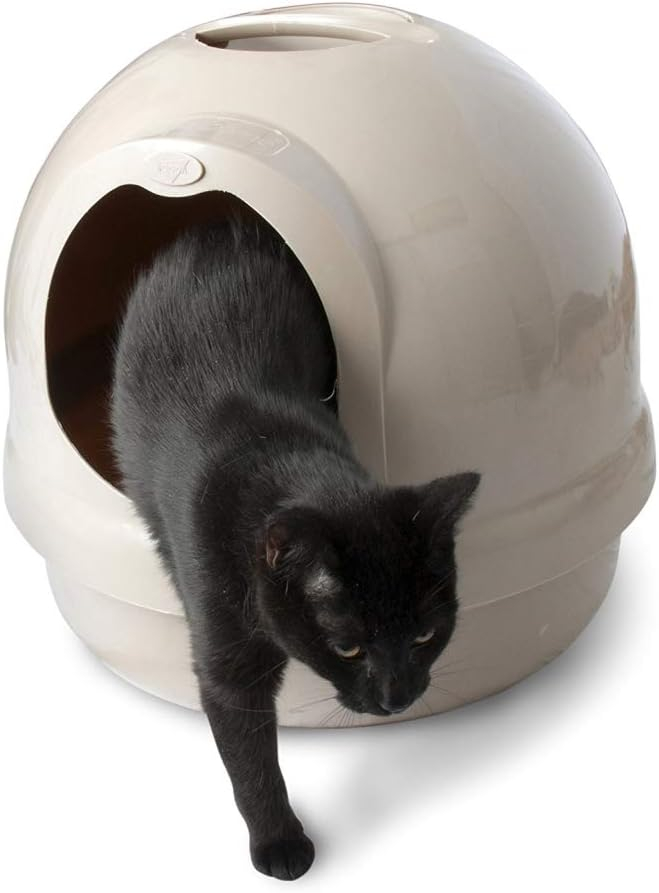 Petmate Booda Dome Plastic Enclosed Cat Litter Box with Dome Lid, Covered Cat Litter Pan, White
