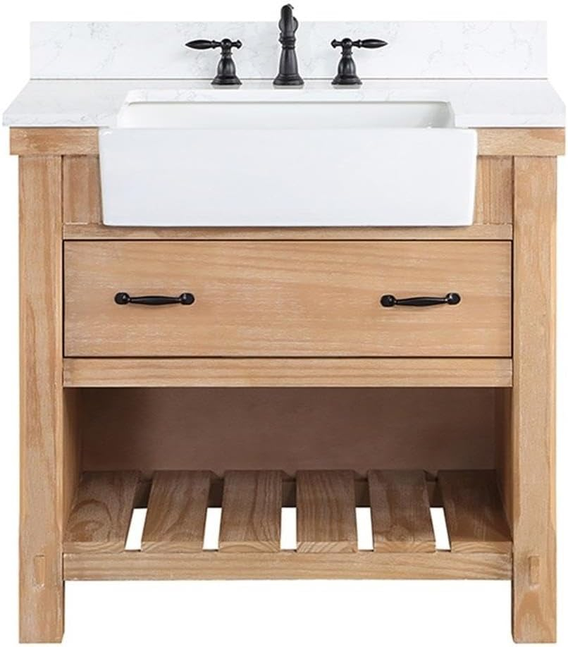 Villareal 36" Single Bath Vanity in Weathered Pine Wood & White Farmhouse Basin