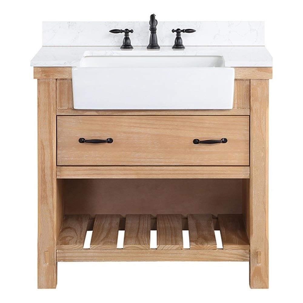 Villareal 36" Single Bath Vanity in Weathered Pine Wood & White Farmhouse Basin
