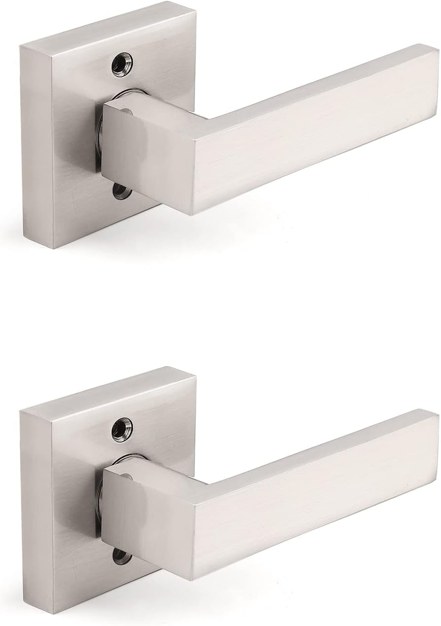 SARTODOORS Pack of 2 Modern Square Satin Nickel Dummy Handle/Non-Turning Single Side Lever for Closet French Doors Heavy Duty