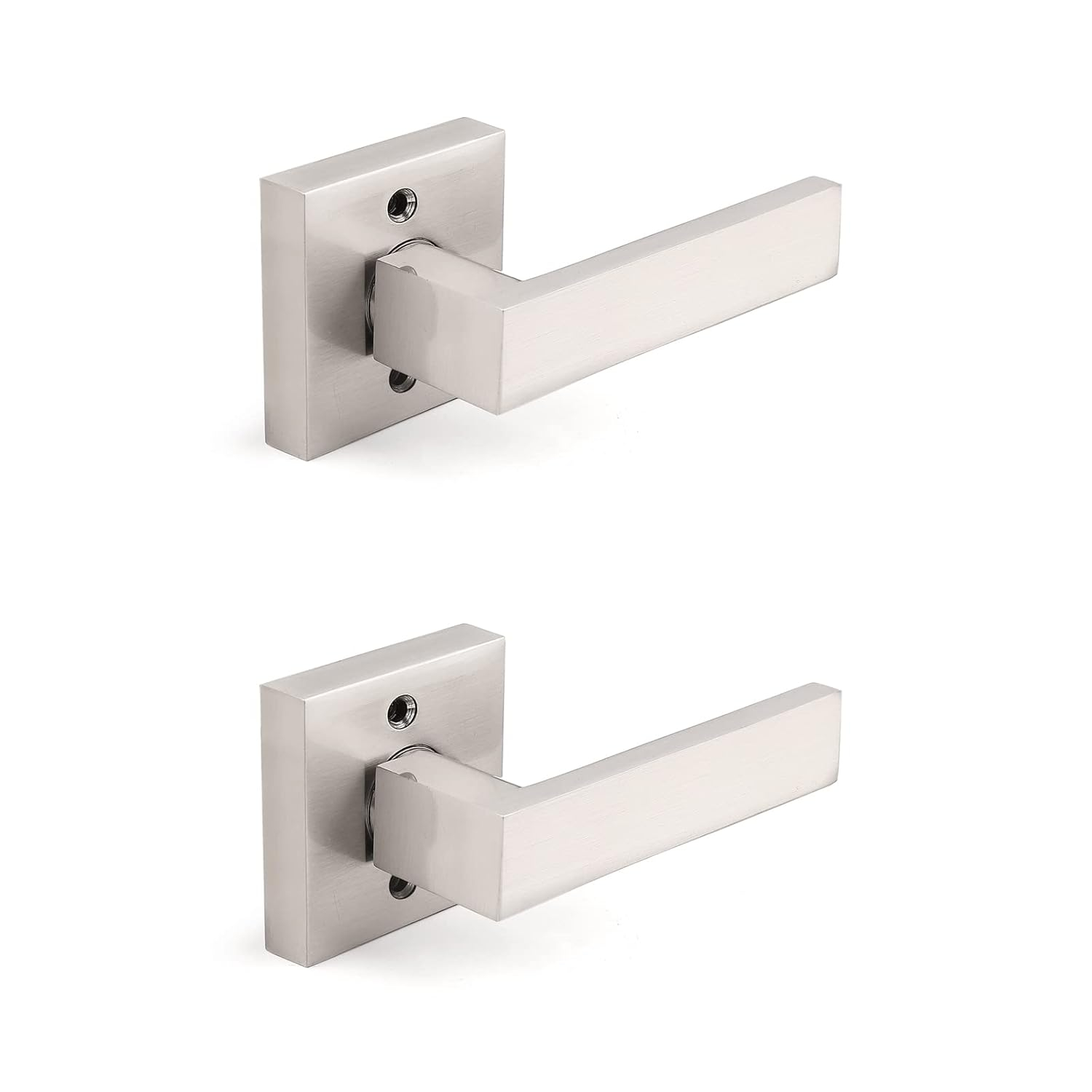 SARTODOORS Pack of 2 Modern Square Satin Nickel Dummy Handle/Non-Turning Single Side Lever for Closet French Doors Heavy Duty