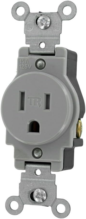 Leviton Commercial Grade, Grounding, 15 Amp, 125 Volt, 2P, 3W, Narrow Body Single Receptacle, Straight Blade, Tamper Resistant, T5015-GY, Gray