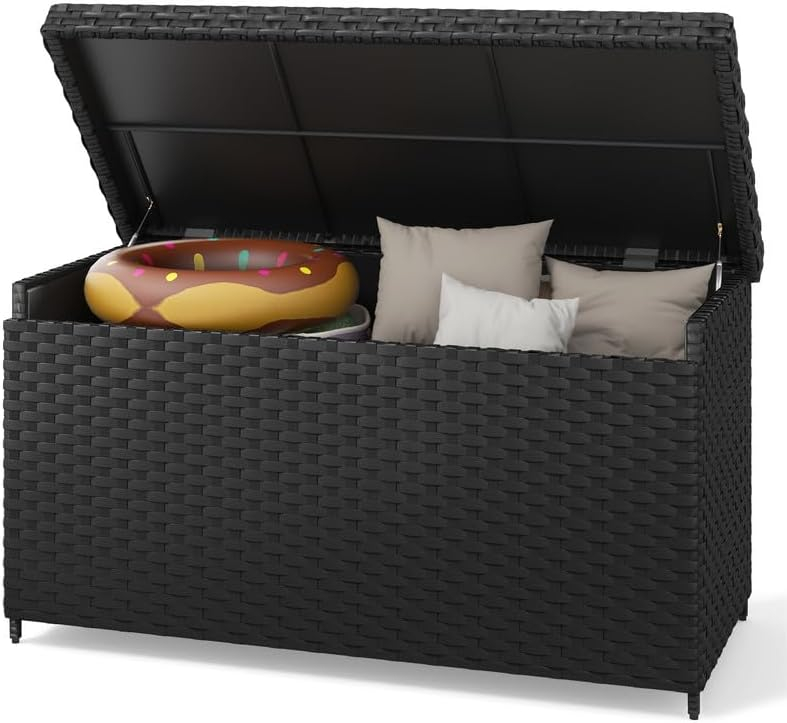 Black Wicker 170 Gallon Outdoor Storage Deck Box