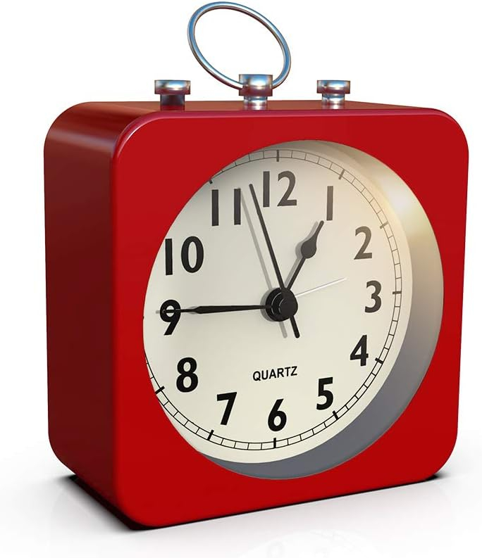 Alarm Clock with Square Metal Case, Non Ticking Battery Operated Small Square Clock for Bedside Desk Table Living Room