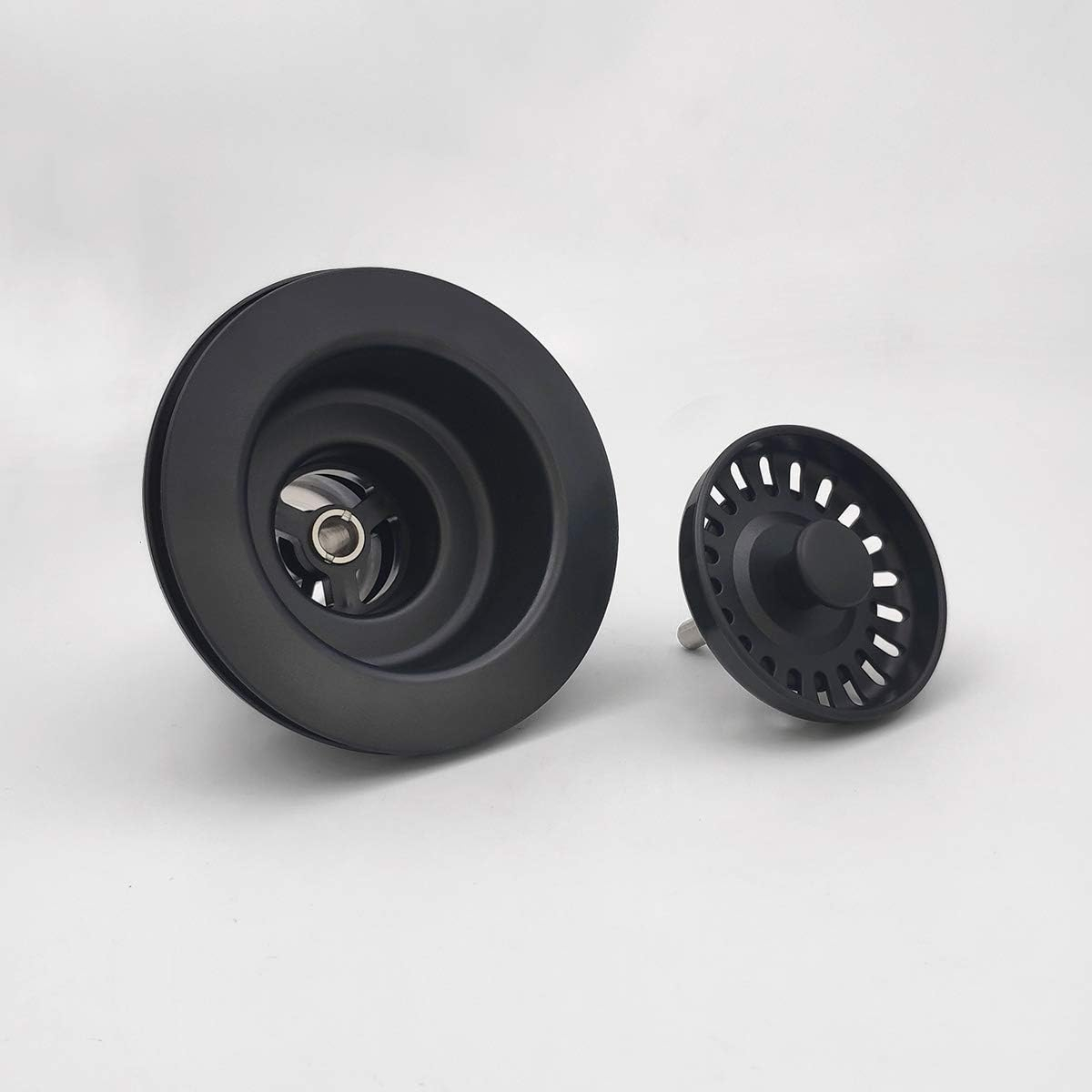 3-1/2 Inch Polymer Black Sink Drain Assembly with Basket Strainer and Stopper for Granite or Fireclay Kitchen Sinks