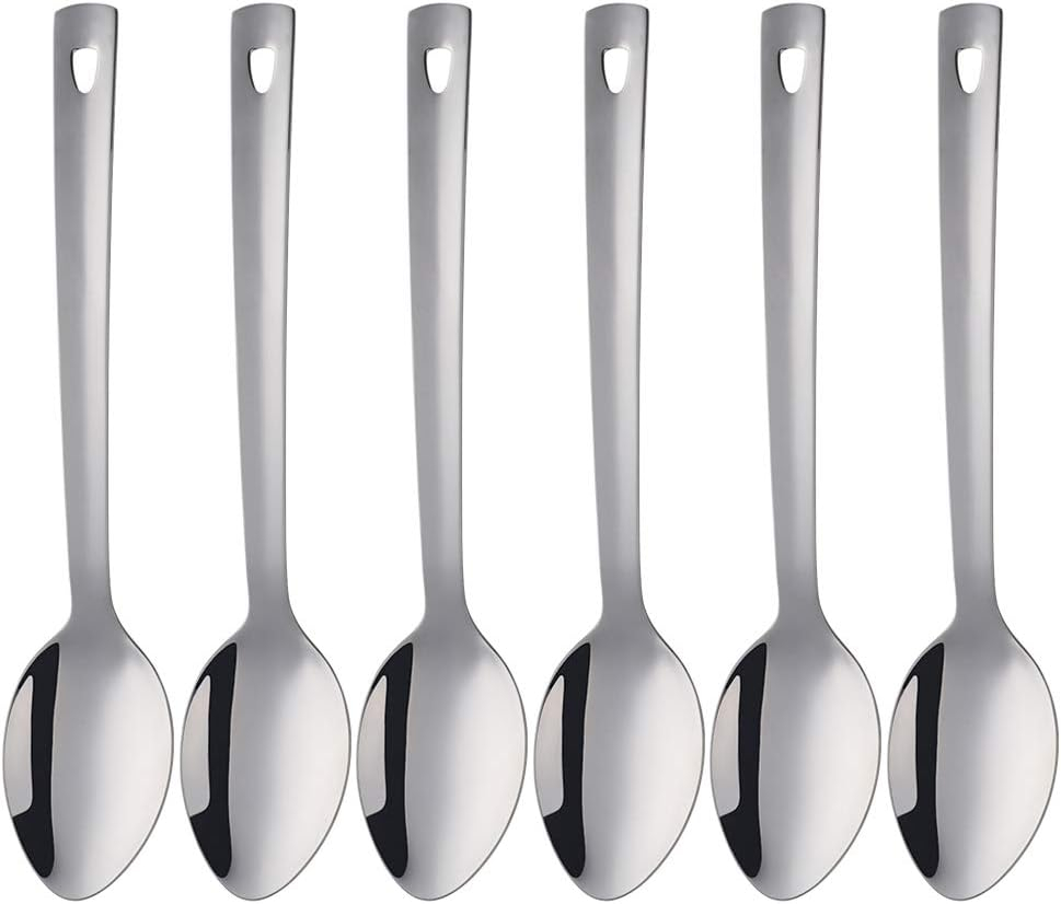 13-Inch Serving Spoons Set of 6, dongbo Stainless Steel Long Handle Buffet Serving Spoons for Catering, Silver
