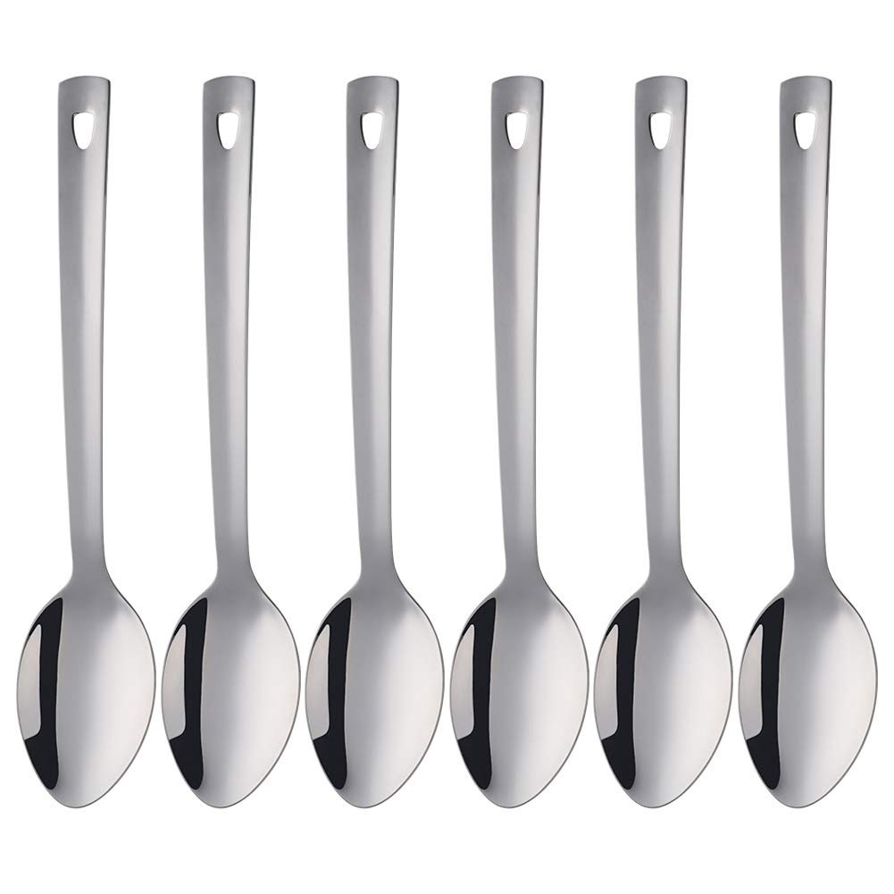 13-Inch Serving Spoons Set of 6, dongbo Stainless Steel Long Handle Buffet Serving Spoons for Catering, Silver