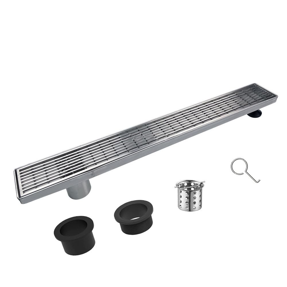 Accreate 24 Inch Linear Shower Drain, Brushed Nickel Shower Floor Drain, High Flow Shower Drain Kit with Removable Grid Cover, Hair Filter and Adjustable Leveling Feet