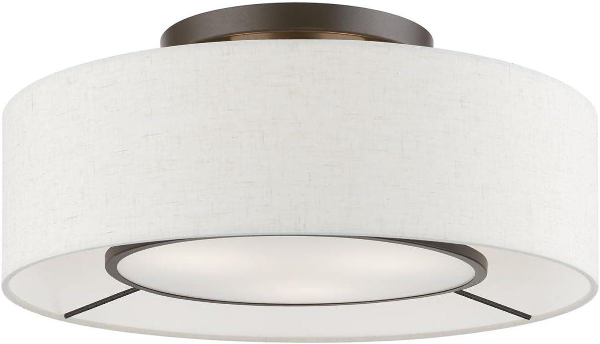 Livex Lighting Ellsworth 3 - Light Semi-Flush Mount in  Brushed Nickel/Shiny White