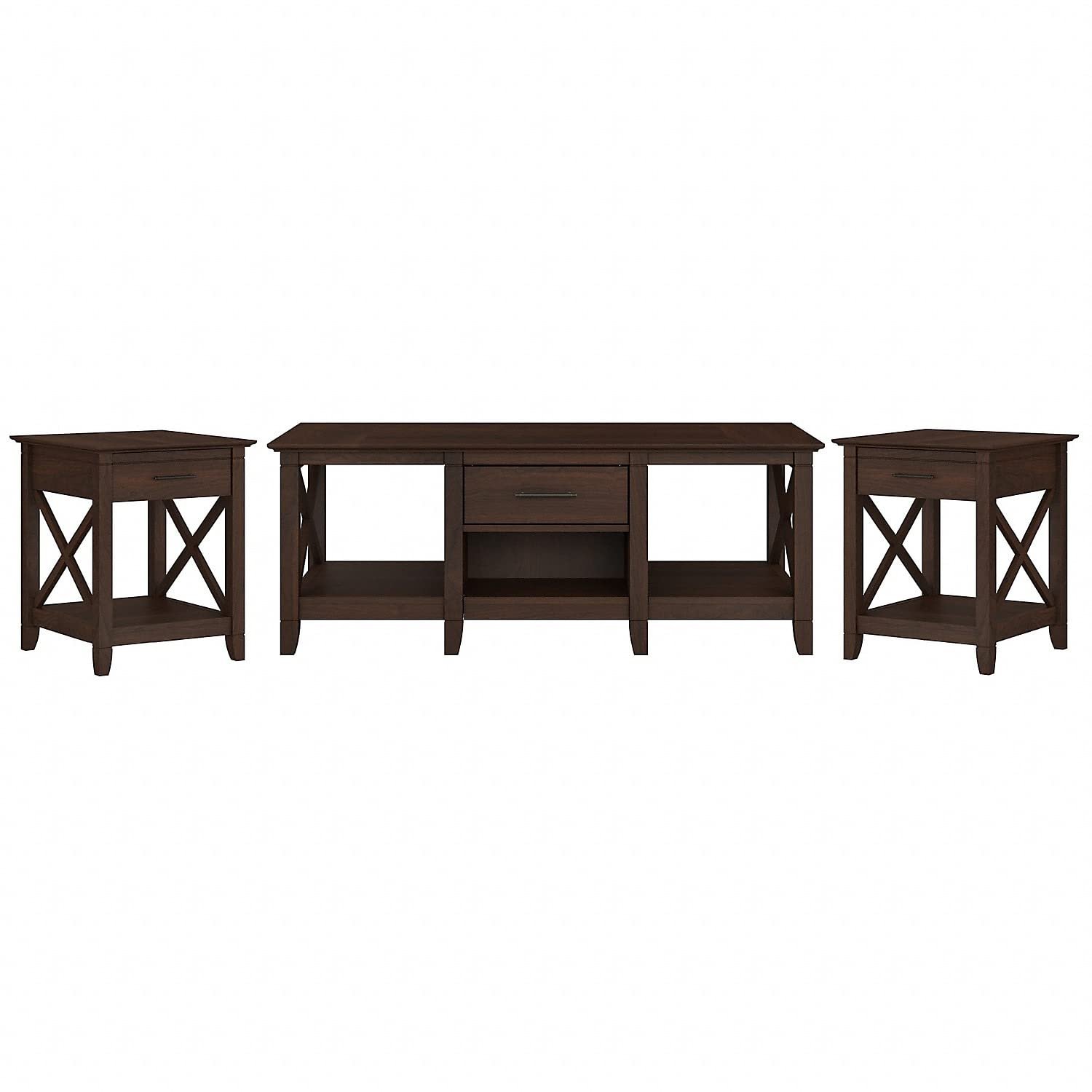 Key West Coffee Table with Set of 2 End Tables in Linen White - Engineered Wood