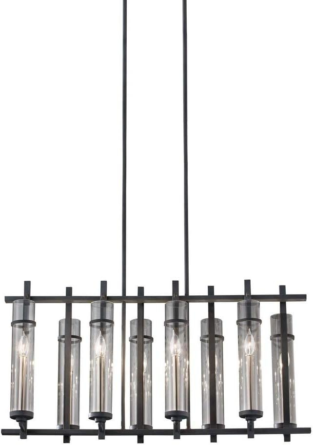 Ethan 8-Light Antique Forged Iron/Brushed Steel Contemporary Industrial Linear Billiard Island Candlestick Chandelier