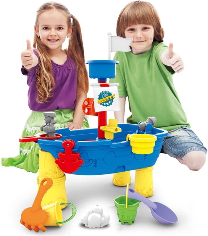Beach Toy Pirate Ship Sandboxes 21 Pcs Sand Water Table for Boys Girls Toddlers + 3 Y Mundo Toys