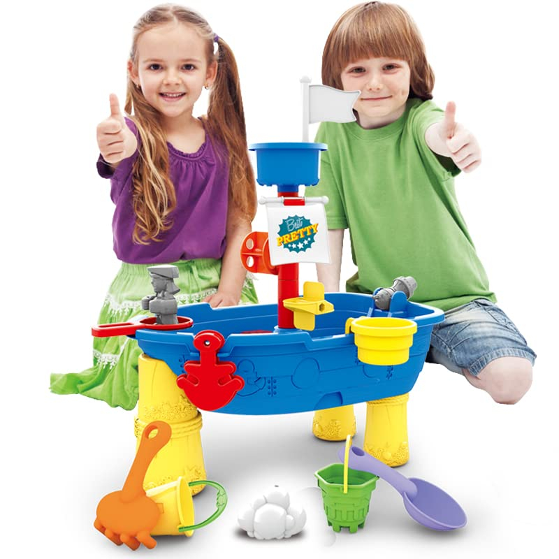 Beach Toy Pirate Ship Sandboxes 21 Pcs Sand Water Table for Boys Girls Toddlers + 3 Y Mundo Toys